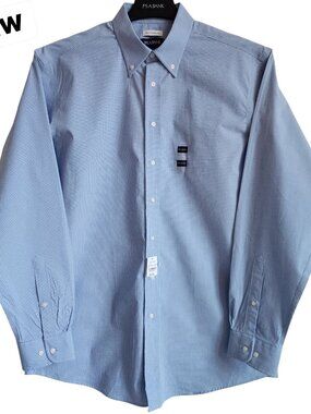 16.5 36/37 Blue Checked Dress Shirt Traditional Fit Size Jos A Bank New Mens Nwt